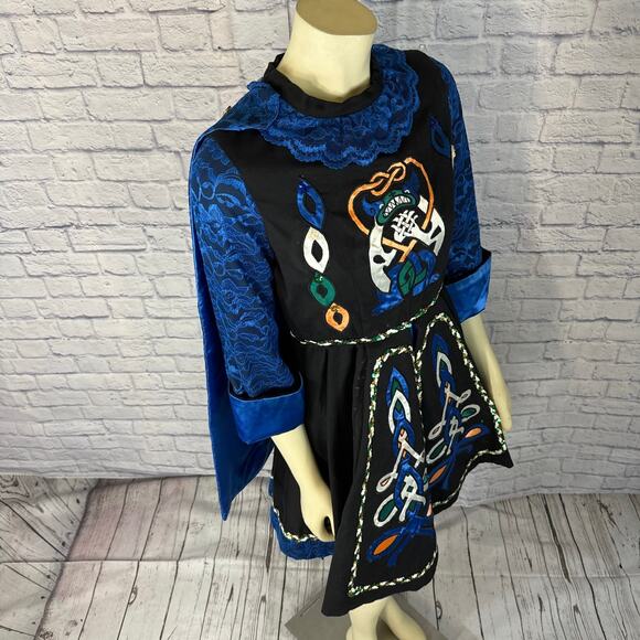 Vintage traditional Irish step dancing dress handmade, black & blue small medium - Picture 14 of 16